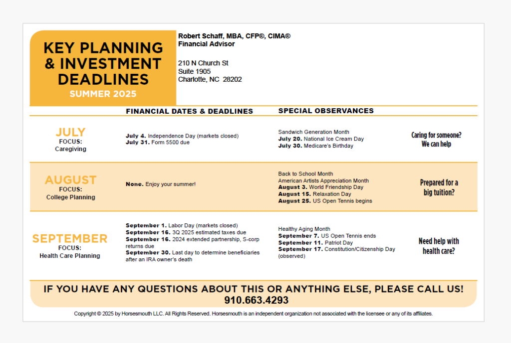 Spring 2025- Key Planning & Investment Deadlines
